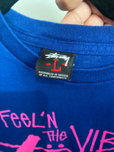 Load image into Gallery viewer, RARE Vintage Stüssy Blue Feelin the Vibe Down with the Tribe T-Shirt / 80s 90s 2000s Graphic Tee
