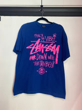 Load image into Gallery viewer, RARE Vintage Stüssy Blue Feelin the Vibe Down with the Tribe T-Shirt / 80s 90s 2000s Graphic Tee
