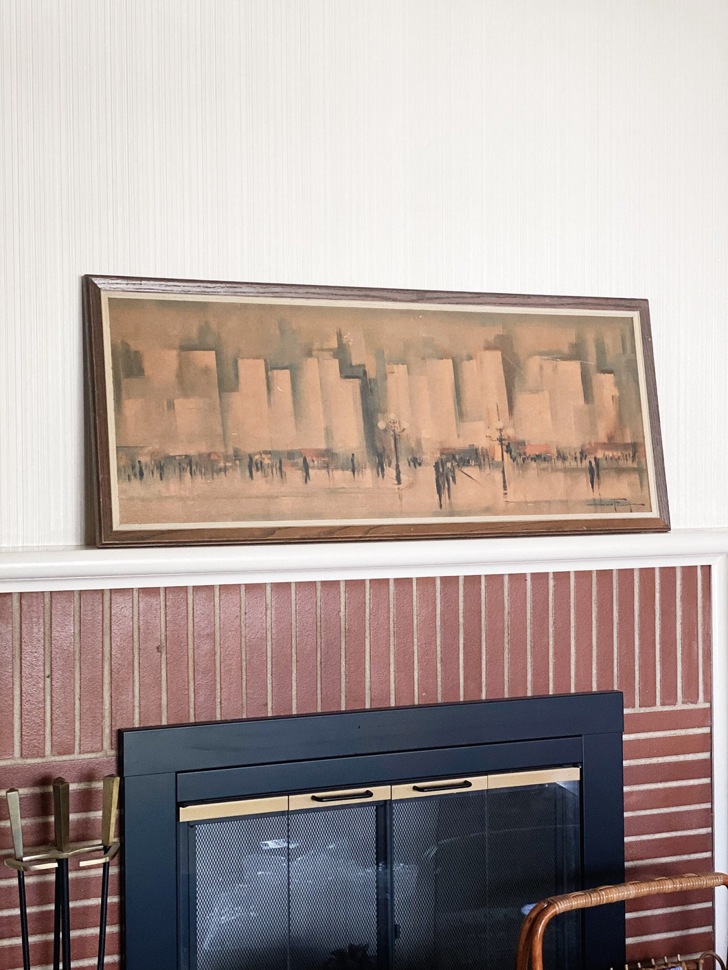 Framed Vintage Franco Cityscape Landscape Print - Mid Century Decor