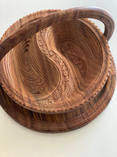 Load image into Gallery viewer, Large 16&quot; Teak Wood Carved Collapsible Yin and Yang Basket / Bowl / Nuts and Fruit Holder
