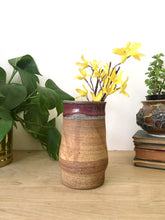 Load image into Gallery viewer, Vintage Earth Tone Textured Ceramic Vase with Maroon Glaze
