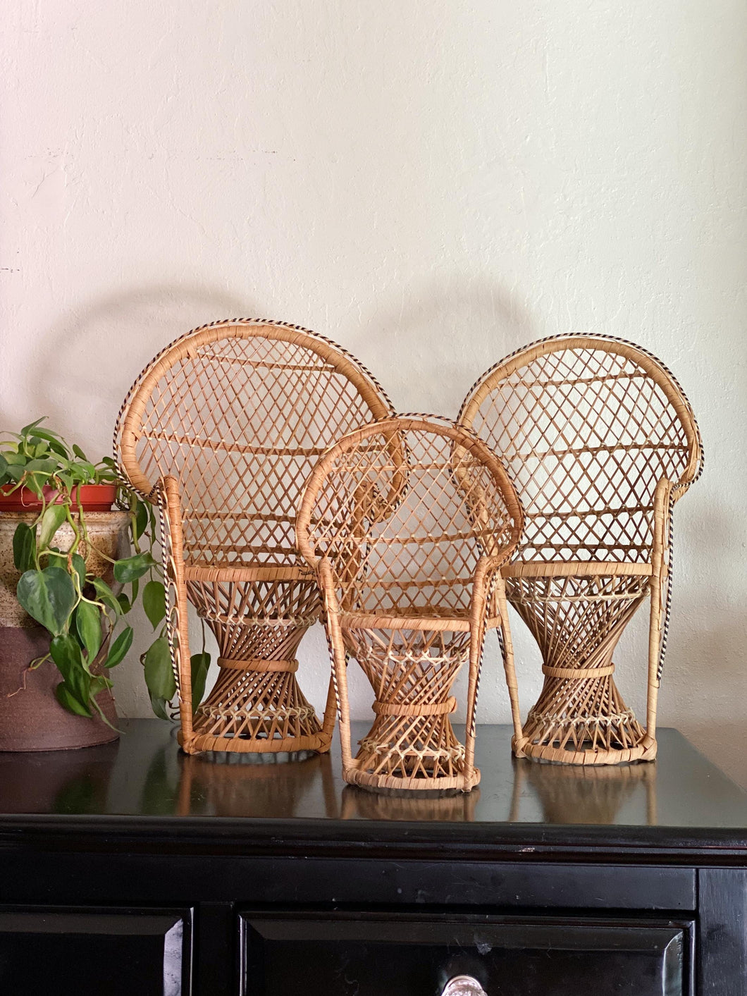 Miniature Wicker Peacock Chair / Planter / Decorative Display - Select Sizes