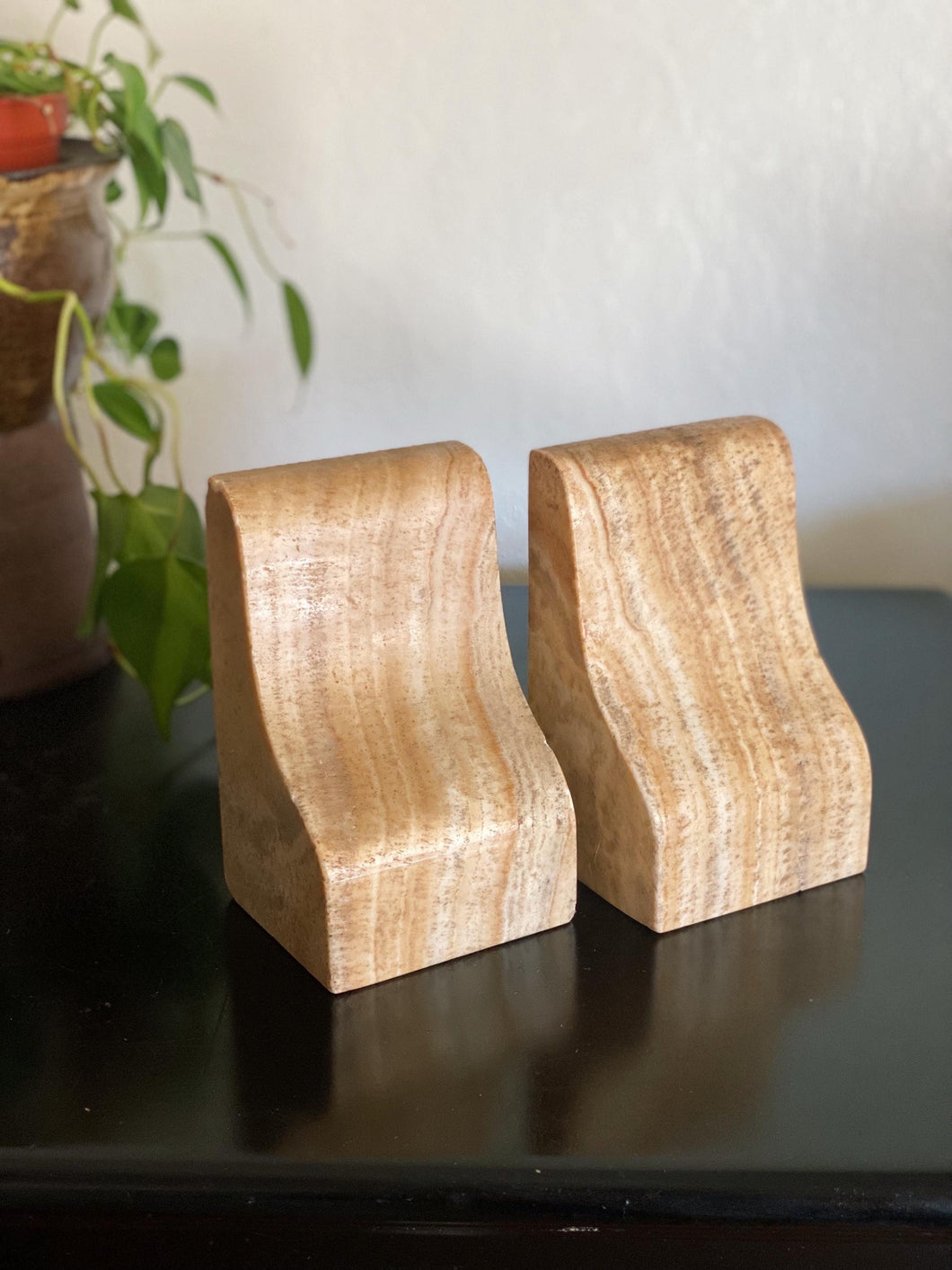 Vintage Beige Travertine Stone Bookends
