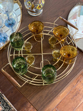 Load image into Gallery viewer, MCM Round Gold Wire Metal Drink Serving Tray Caddy
