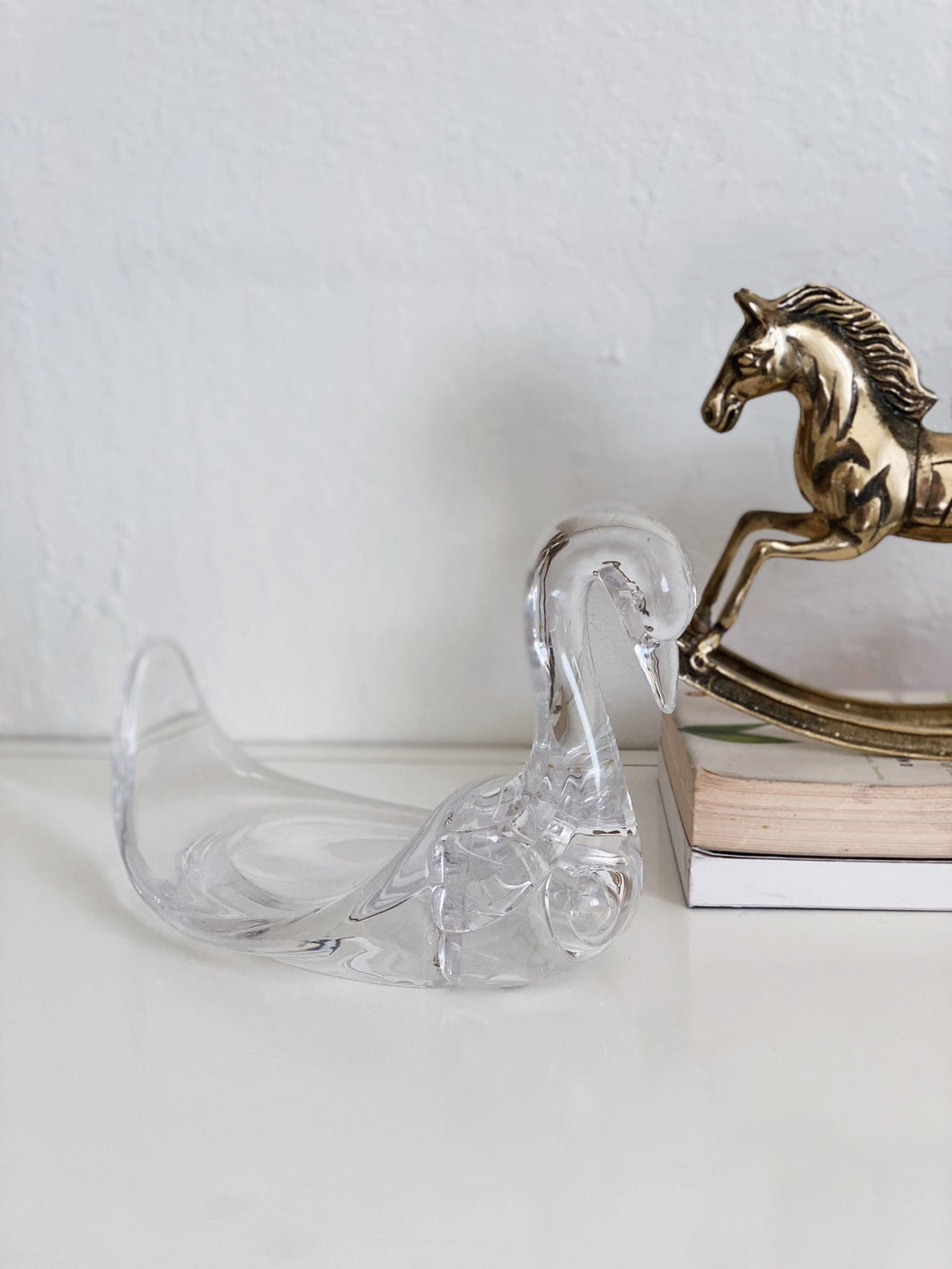 Vintage Clear Acrylic Resin Swan Figurine / Holder / Paperweight