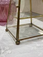 Load image into Gallery viewer, Vintage Geometric Shaped Brass and Glass Curio Display Shelf, 9.5&quot; Tall
