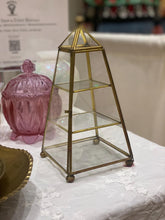 Load image into Gallery viewer, Vintage Geometric Shaped Brass and Glass Curio Display Shelf, 9.5&quot; Tall
