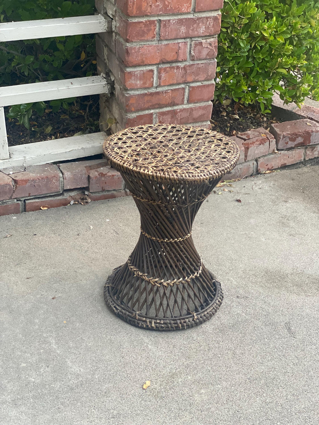 Dark Brown Vintage Wicker Rattan Side Table