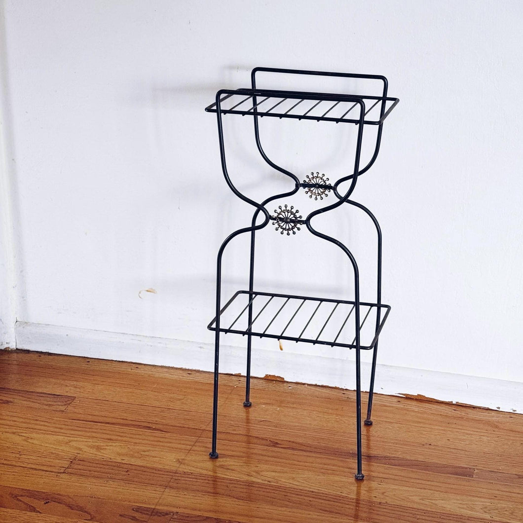 Atomic black wire metal two tiered plant stand