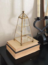 Load image into Gallery viewer, Vintage Geometric Shaped Brass and Glass Curio Display Shelf, 9.5&quot; Tall
