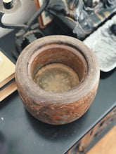 Load image into Gallery viewer, Vintage Solid Wood Pot with Brass Metal Foliage Inlay
