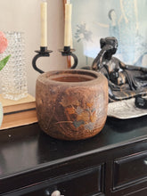 Load image into Gallery viewer, Vintage Solid Wood Pot with Brass Metal Foliage Inlay
