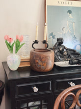 Load image into Gallery viewer, Vintage Solid Wood Pot with Brass Metal Foliage Inlay
