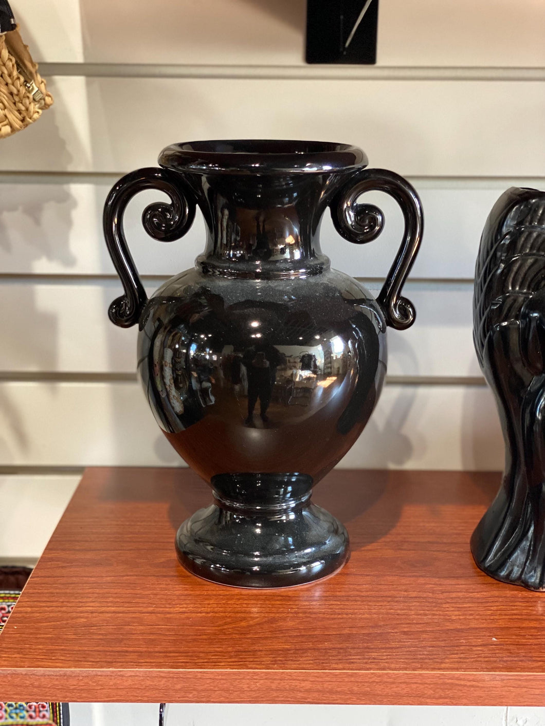 Amphora Shaped Black Porcelain Vase / Vessel with Handles