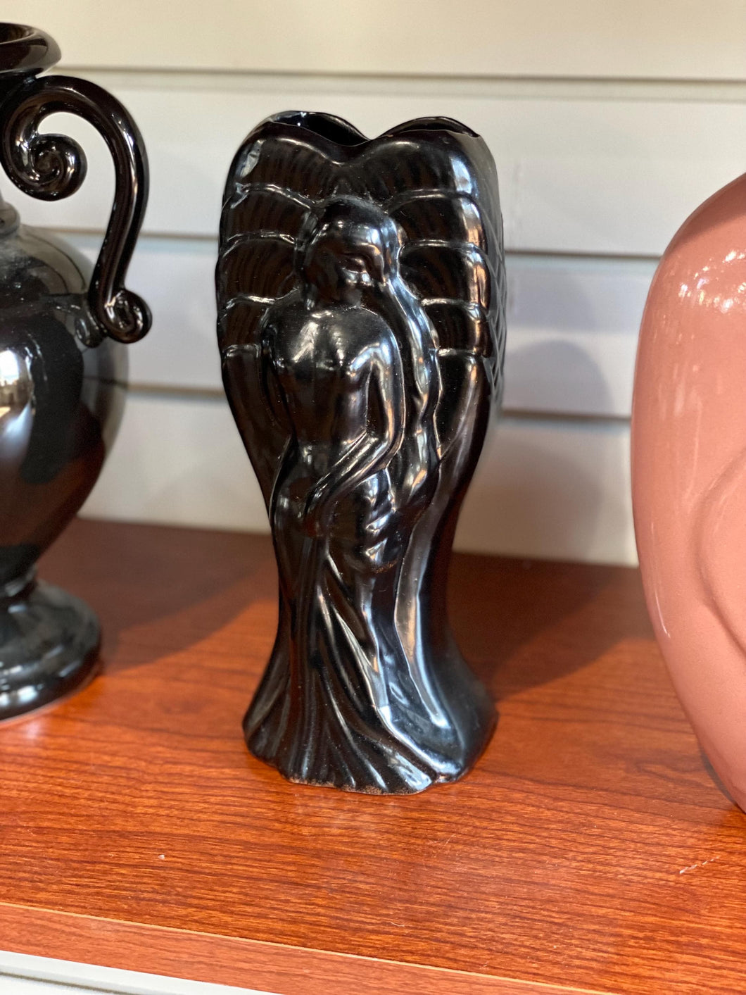 Lady Figurine Black Porcelain Hanging Vase / Vessel