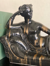Load image into Gallery viewer, Black Porcelain Art Deco Revival Lady Lounging Feminine Sculpture
