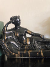 Load image into Gallery viewer, Black Porcelain Art Deco Revival Lady Lounging Feminine Sculpture
