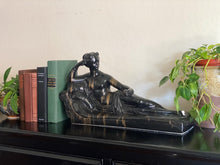 Load image into Gallery viewer, Black Porcelain Art Deco Revival Lady Lounging Feminine Sculpture
