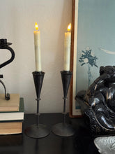 Load image into Gallery viewer, Vintage Tall Black Iron Candle Holders - Pair of Two
