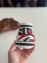 Load image into Gallery viewer, Small White/Black/Red Tribal Mexican Ceramic Vase
