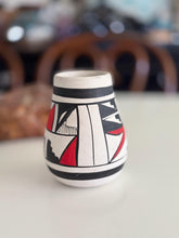 Load image into Gallery viewer, Small White/Black/Red Tribal Mexican Ceramic Vase
