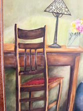 Load image into Gallery viewer, Vintage Framed Still Life Desk with Lamp and Vase Painting
