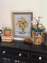 Load image into Gallery viewer, Large 1985 Mixed Floral Bouquet Crewel Framed Wall Art - 23x19
