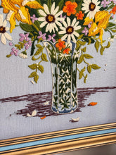 Load image into Gallery viewer, Large 1985 Mixed Floral Bouquet Crewel Framed Wall Art - 23x19
