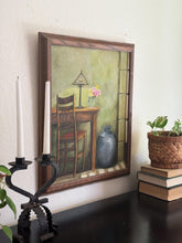 Load image into Gallery viewer, Vintage Framed Still Life Desk with Lamp and Vase Painting
