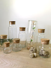 Load image into Gallery viewer, Cylinder Clear Glass Apothecary Jars with Cork Lids - Multiple Selections
