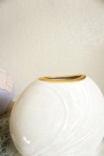 Load image into Gallery viewer, Vintage White Round Iridescent Glaze Porcelain Vase with Gold Trim
