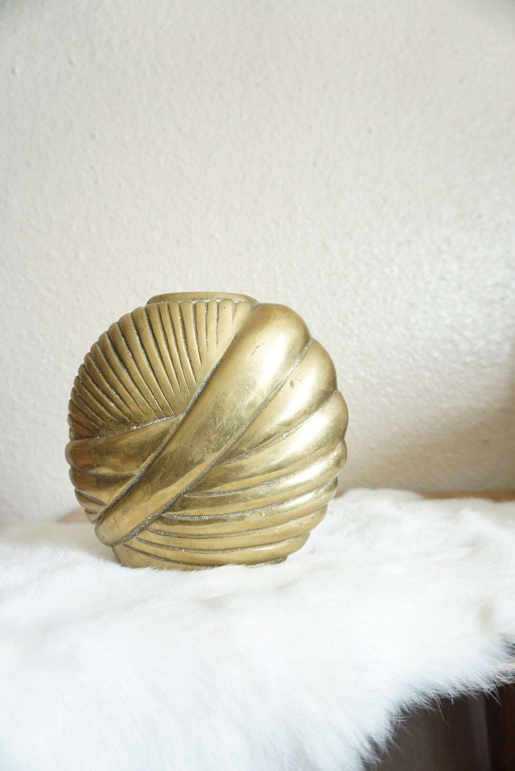 Art Deco / Hollywood Regency Solid Brass Swirled Shell Vase
