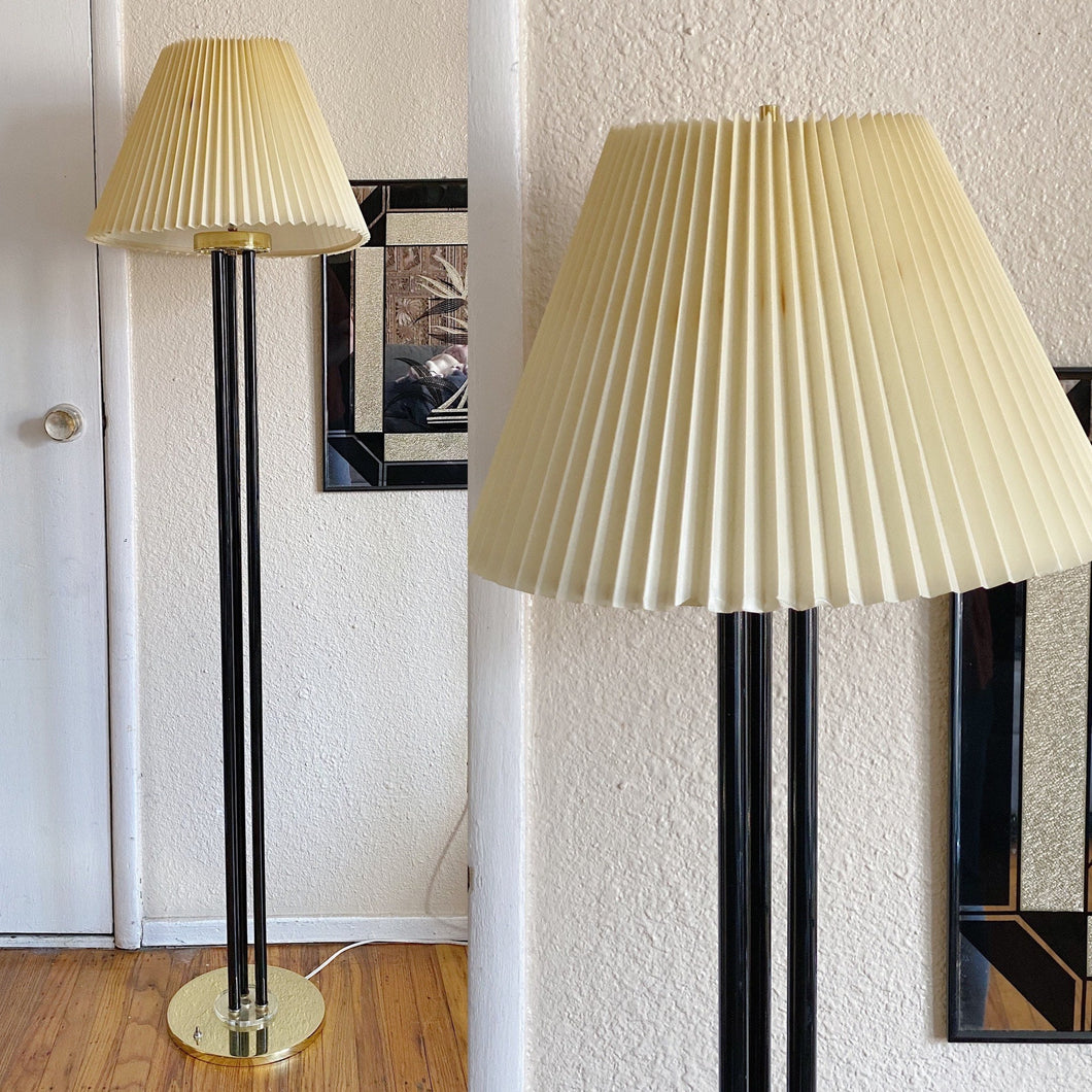 Mid Century Modern Tall Brass and Black Lacquer Floor Lamp with Lucite Accents