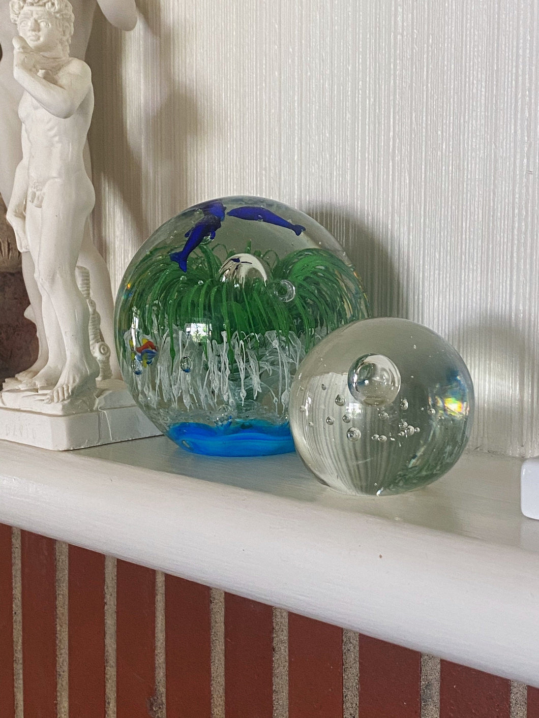 Clear Glass Bubble Suspension Round Orb / Paperweight / Blown Glass Sculpture