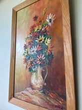 Load image into Gallery viewer, Vintage Floral Bouquet Acrylic Painting on Brown Wood Frame
