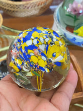 Load image into Gallery viewer, Murano Style Glass Yellow Blue Bubble Suspension Round Orb / Paperweight / Blown Glass Sculpture
