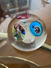 Load image into Gallery viewer, Murano Glass Flower Bouquet Trio Bubble Suspension Round Orb / Paperweight / Blown Glass Sculpture
