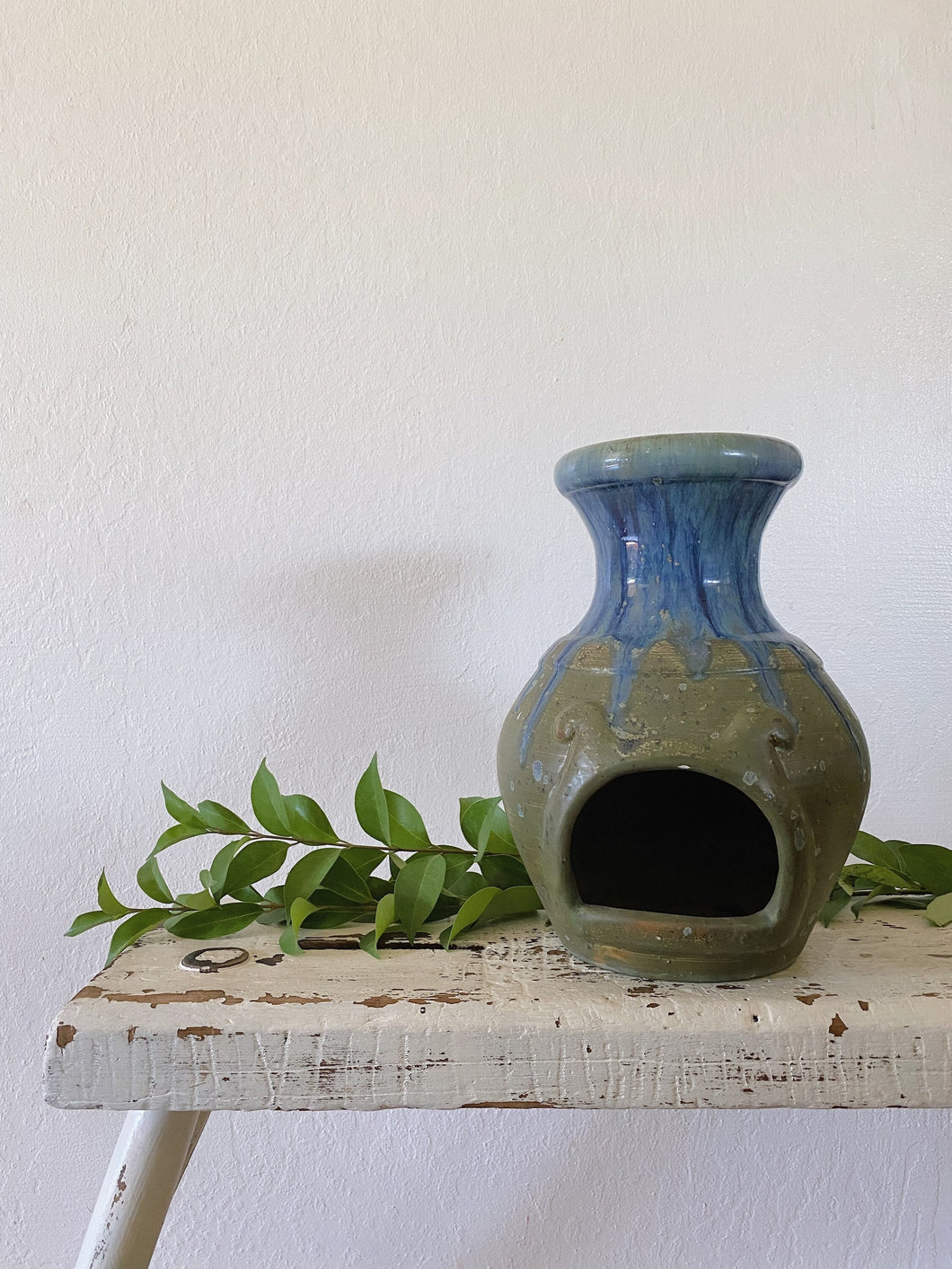 Large Blue Glazed Ceramic Vessel / Planter Pot / Oven