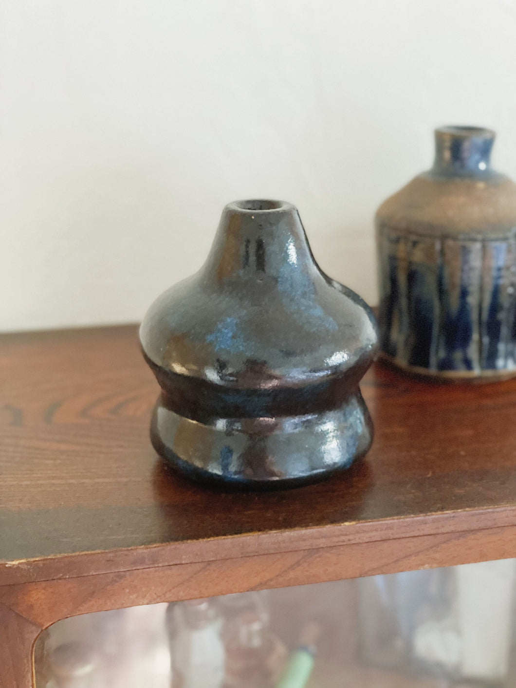 Small Curved Black Ceramic Bud Vase / Planter Pot / Vessel / Jar