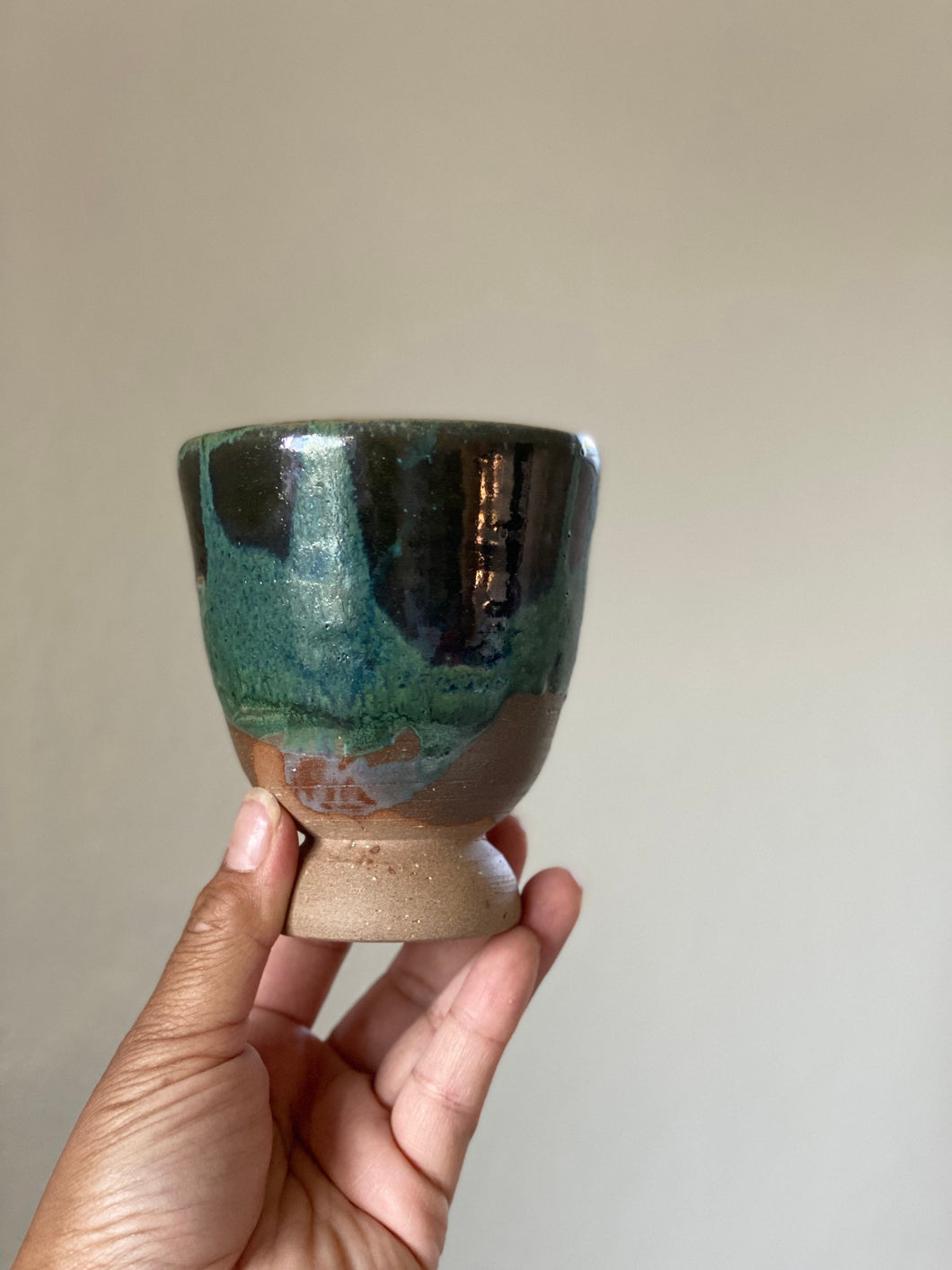 Small Blue Green Multicolored Glaze Ceramic Cup - Studio Pottery