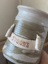 Load image into Gallery viewer, Tall Vintage Ceramic Spoon Jar Vessel - Studio Pottery Stoneware
