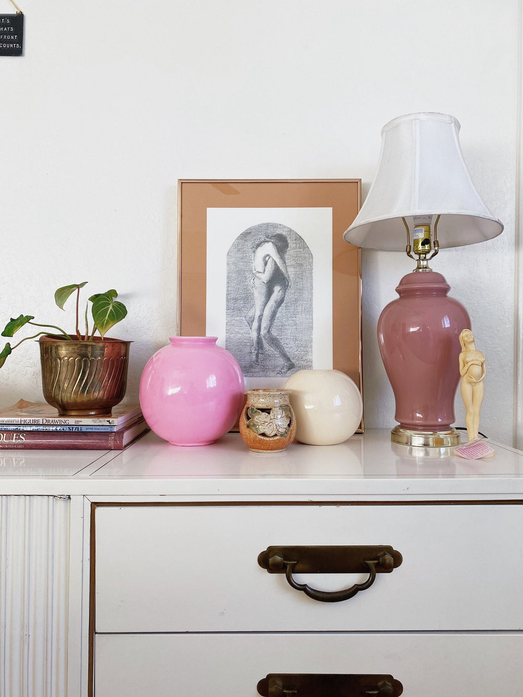Vintage Post Modern Mauve Pink Glass Table Lamp