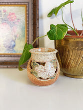Load image into Gallery viewer, Vintage Earth Tone Speckled Ceramic Jar with Floral Cut Out Design
