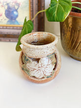 Load image into Gallery viewer, Vintage Earth Tone Speckled Ceramic Jar with Floral Cut Out Design
