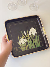 Load image into Gallery viewer, Vintage Black Lacquer Tray with White Lily Floral Pattern
