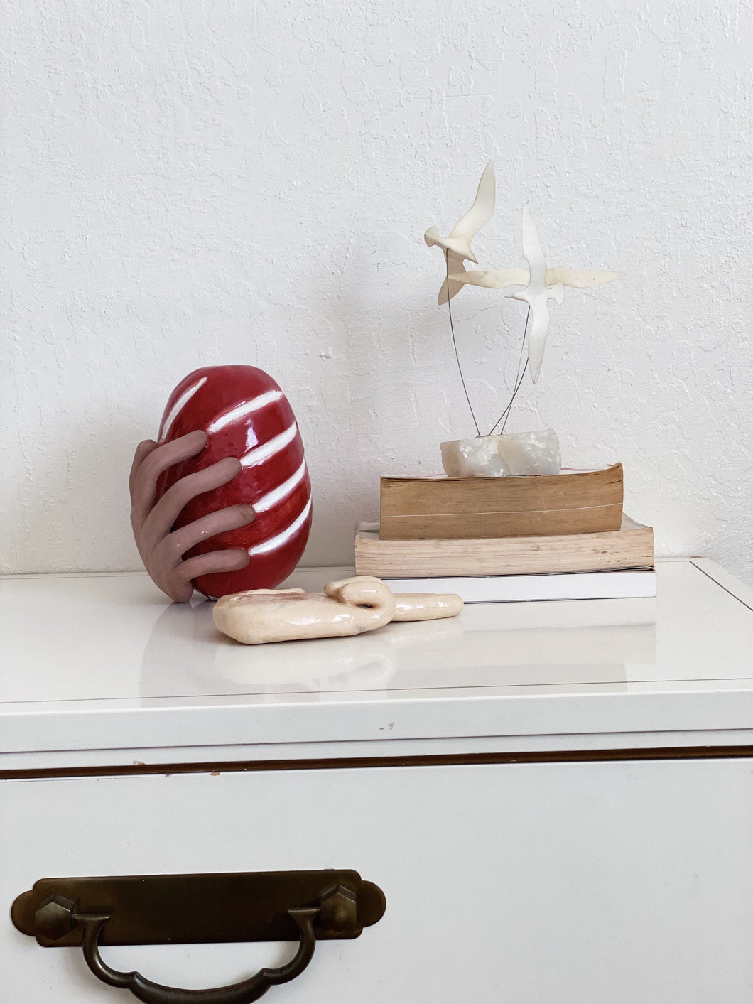 Handmade Hand Red Apple Ceramic Abstract Sculpture 3D - Studio Pottery