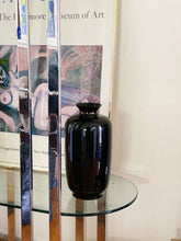 Load image into Gallery viewer, Tall Sleek Black Porcelain Vase / Vessel with Gold Trim Detail
