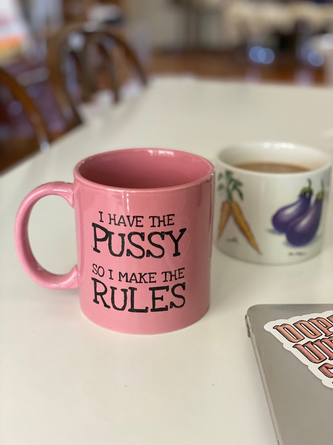 Large Ceramic Pink Coffee Cup Mug - Gag Gift - I Have The P**** So I Make The Rules