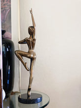 Load image into Gallery viewer, Tall Woman Ballerina Solid Brass Metal Figurine with Marble Base - Vintage MCM Sculpture Fine Art
