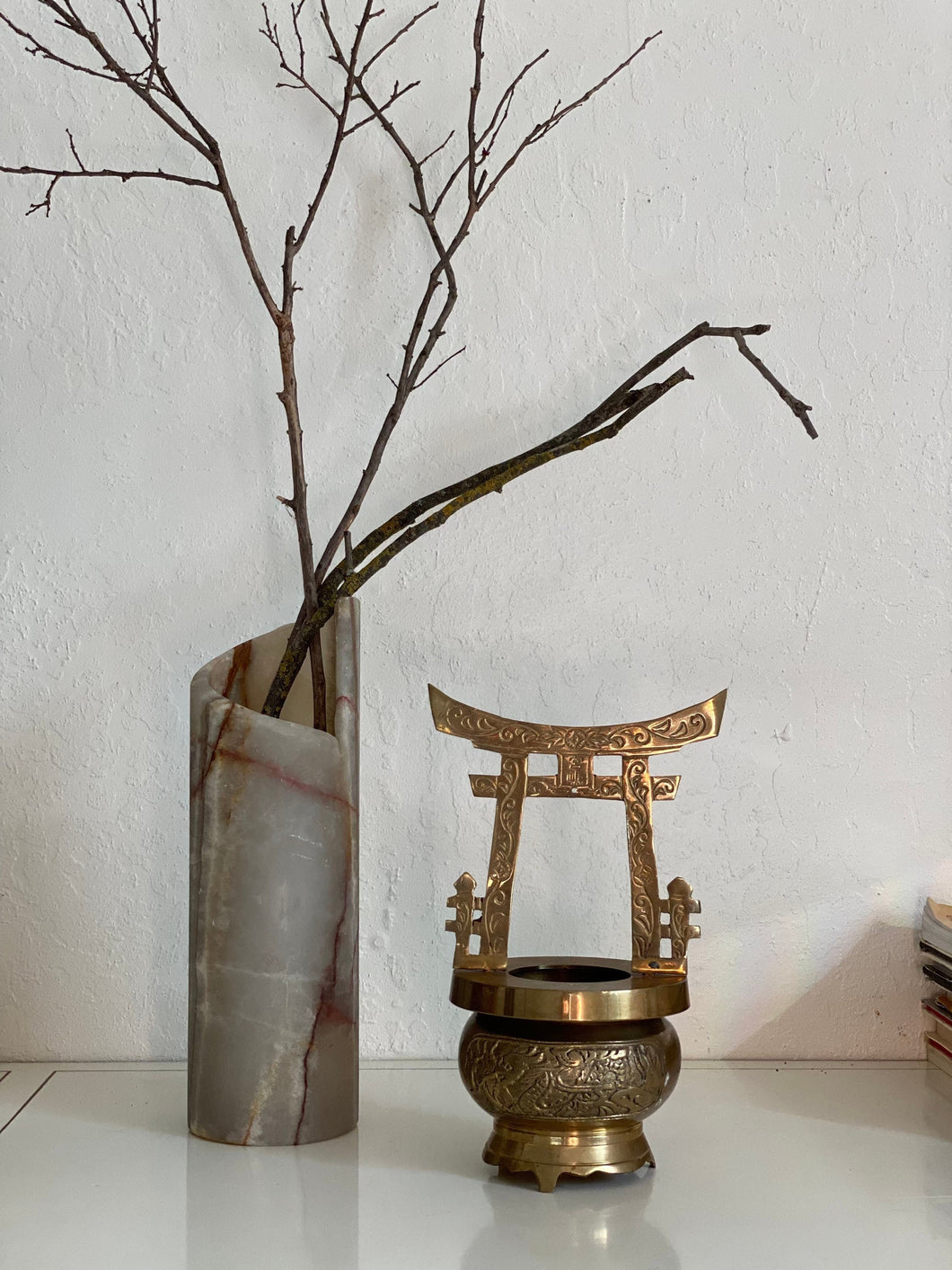 Solid Brass Chinese Pagoda Cauldron Pot Set